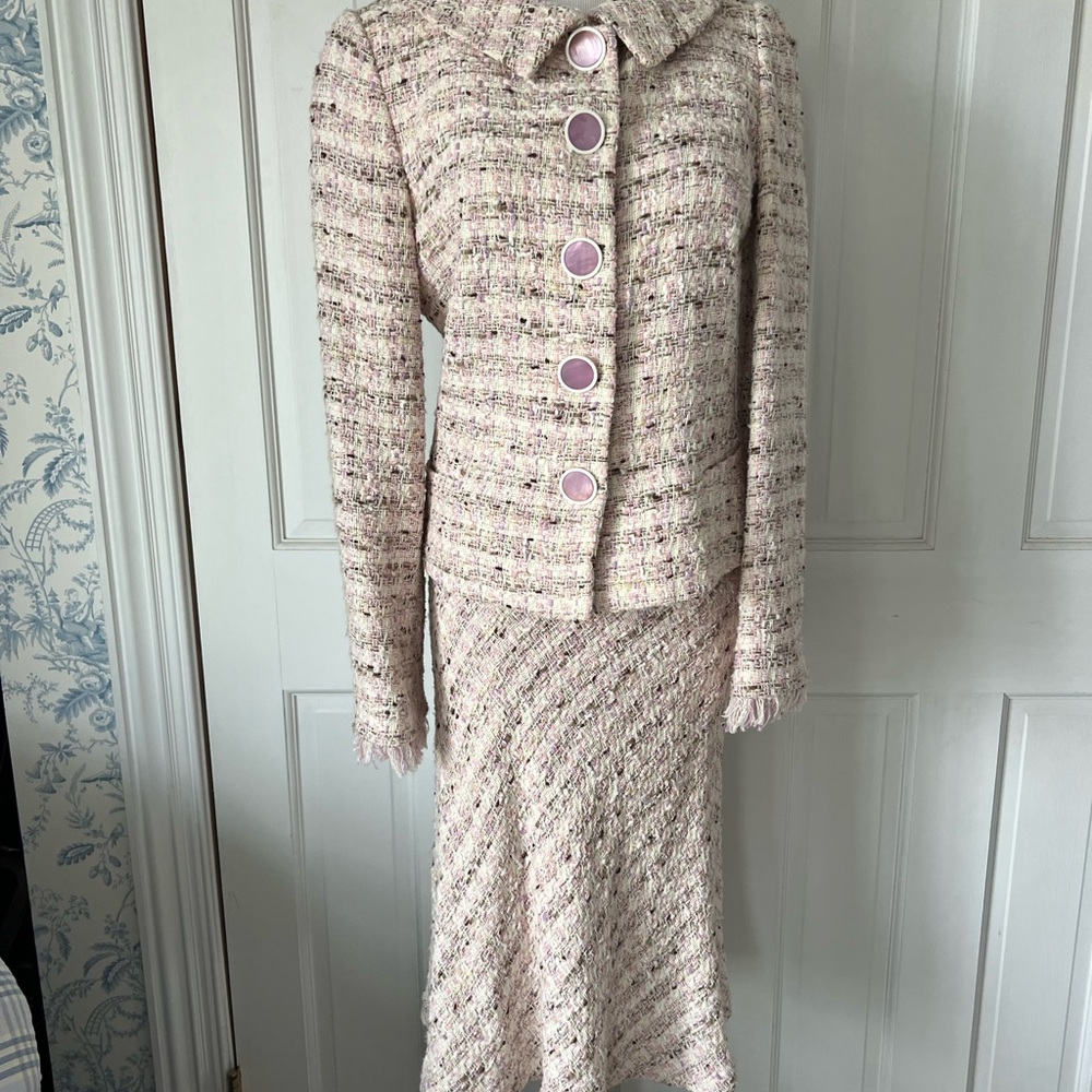 Luca Luca NYC Chic Tweed Skirt Suit with Pink Accents